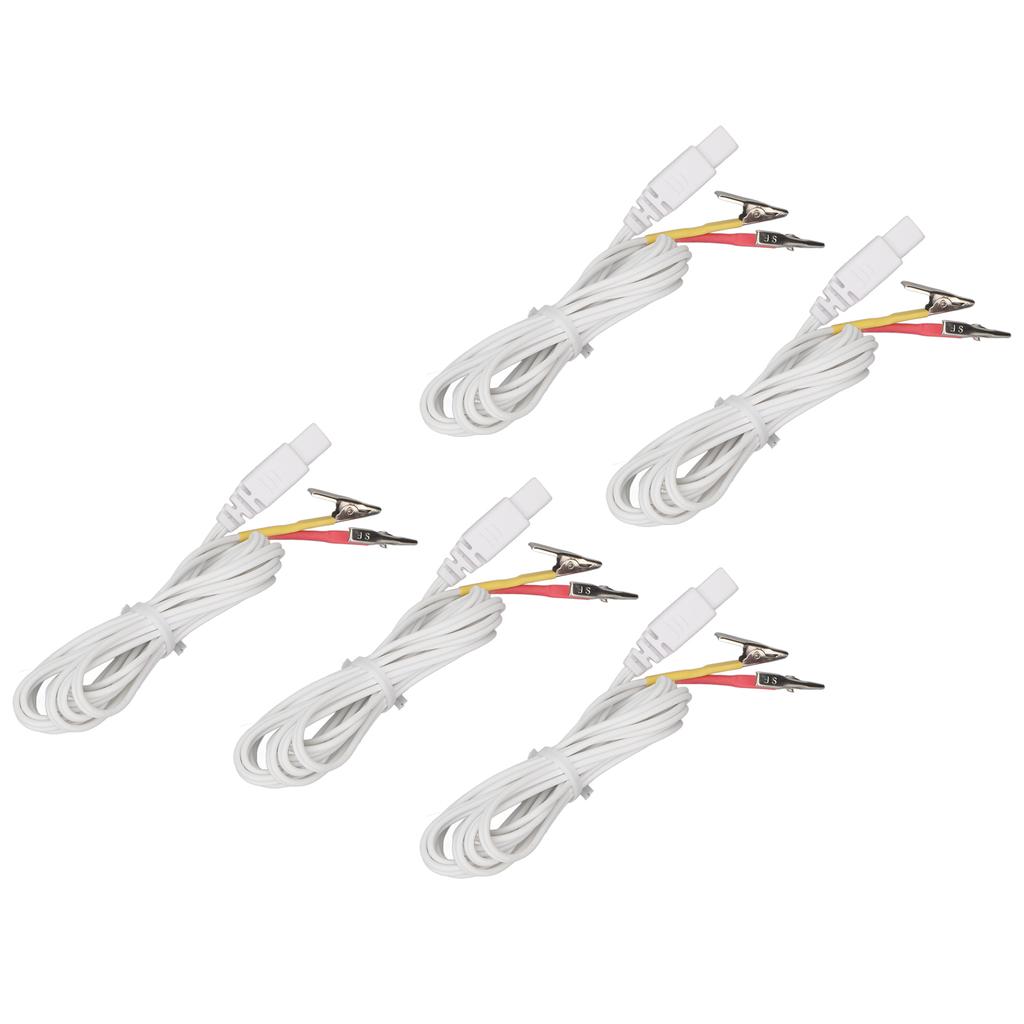 5 Stück Krokodilklemmen-Elektrodenkabel Rot Gelb Verbindungskabel für Therapiegerät für TENS-Gerät Weiß