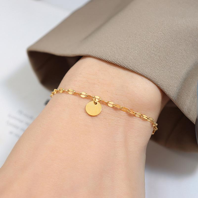 Korean Minimalist Luxury 18K Gold-Plated Titanium Round Pendant Bracelet
