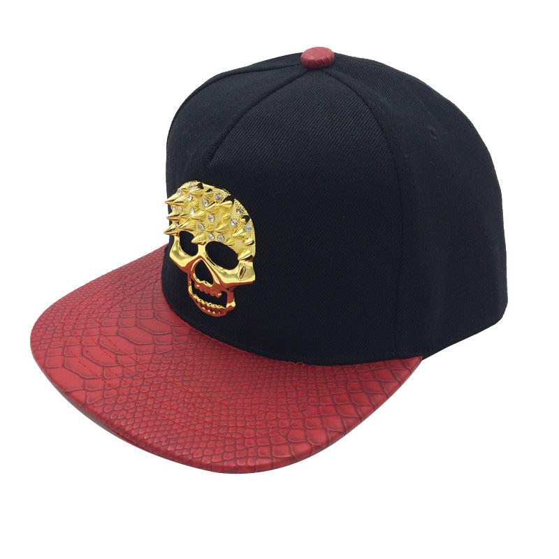 Crocodile Grain Hip Hop Baseball Cap with Rhinestone PU Leather Brim