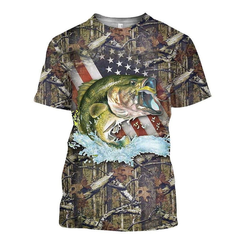 BASS Fishing Print T-shirt for Men 3D Fashion Fish Hunter Round Neck Top Men Women Casual Outdoor Short Sleeve Tees Clothing