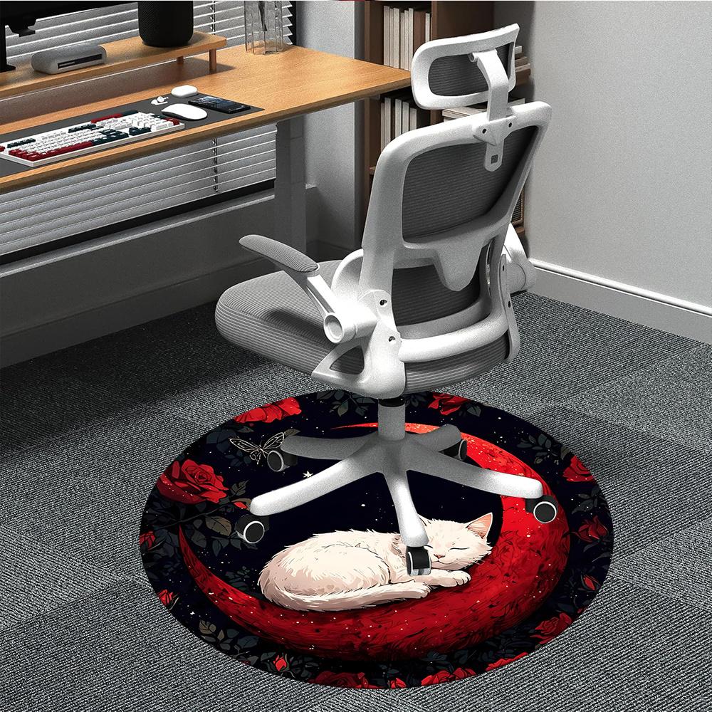 

1PC Celestial Cat Lunar Dreams Office Round Area Rug, Indoor Mat Suitable ForOffice, Under Office Chairs Bedroom Living Room Home Decor, Room Deco 80cm by 80cm