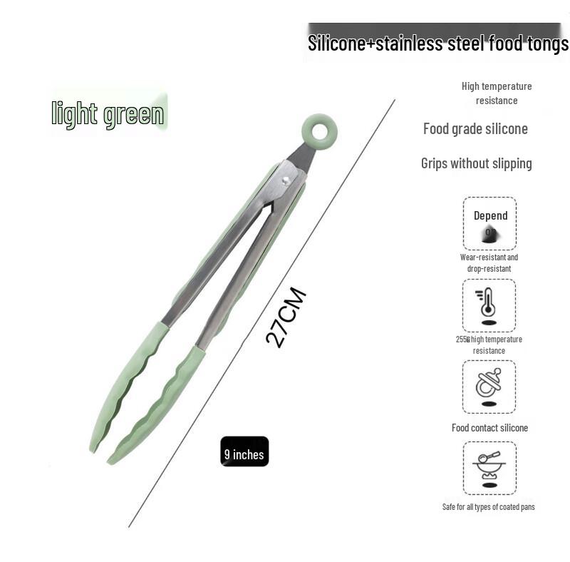 High-Temperature Silicone Stainless Steel Food Tongs