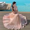 French Sweet Pink Suspender Dress, High-end Gloss Waist Birthday Dress, Beautiful Skirt by the Sea