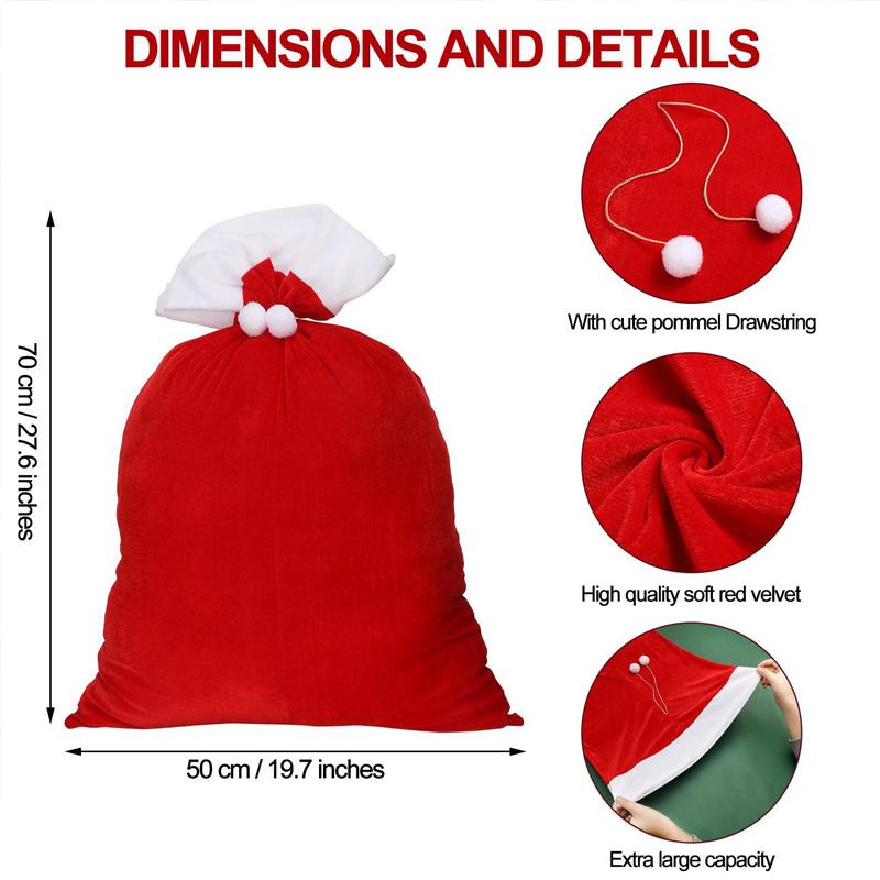 1PC with Drawstring Cord for Xmas Present Toys Sack Bags 70x50cm Velvet Large Santa's Present Santa Claus Bags Christmas