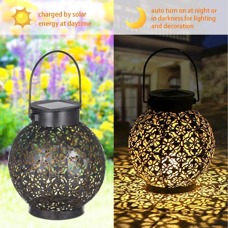 Solar Outdoor Lights Decor for Table Patio Garden Yard Solar Lantern Outdoor Waterproof Hanging Metal Decorative Garden Lights Christmas