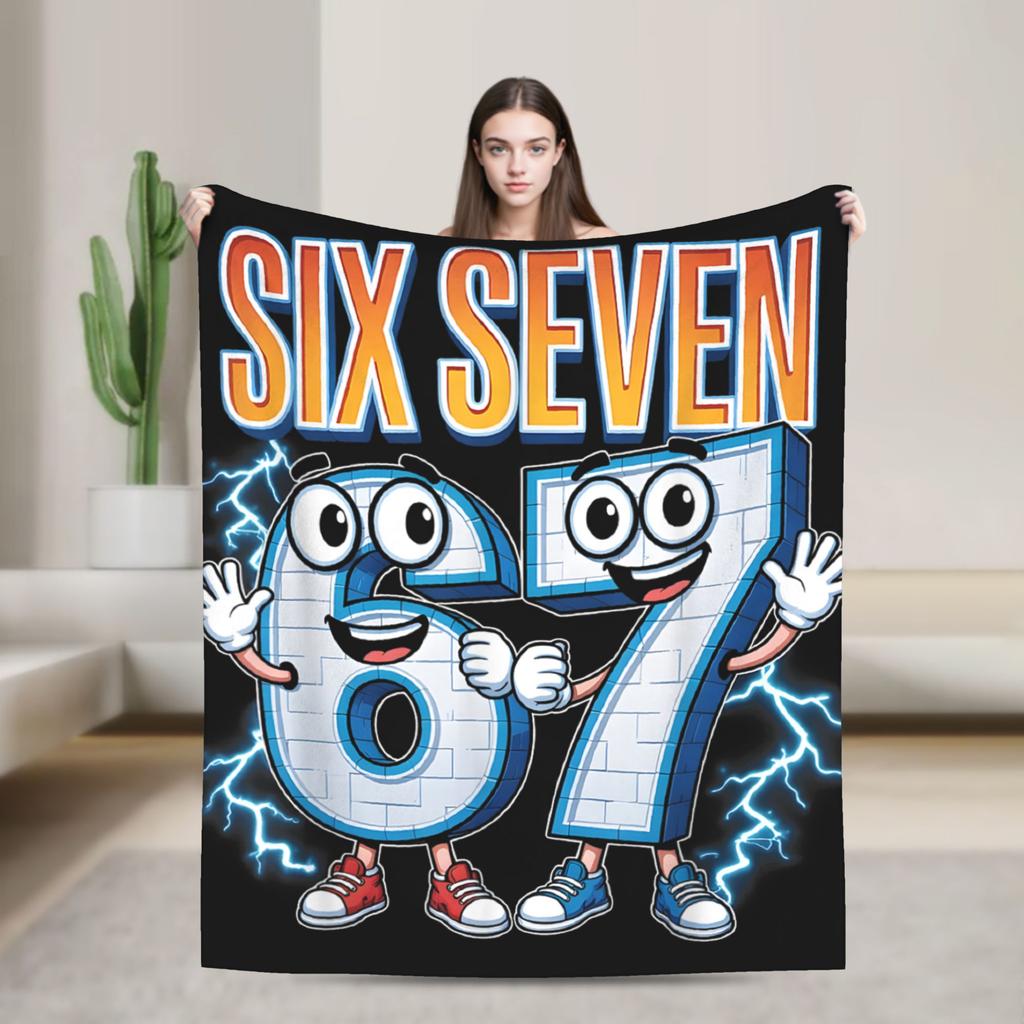 67 Zes Zeven 6 7 Grappige Italiaanse Brainrot Radio Muziek Deken Zacht Mode Pluche Worpdeken Voor Meisjes Slaapkamer Flanel Sprei