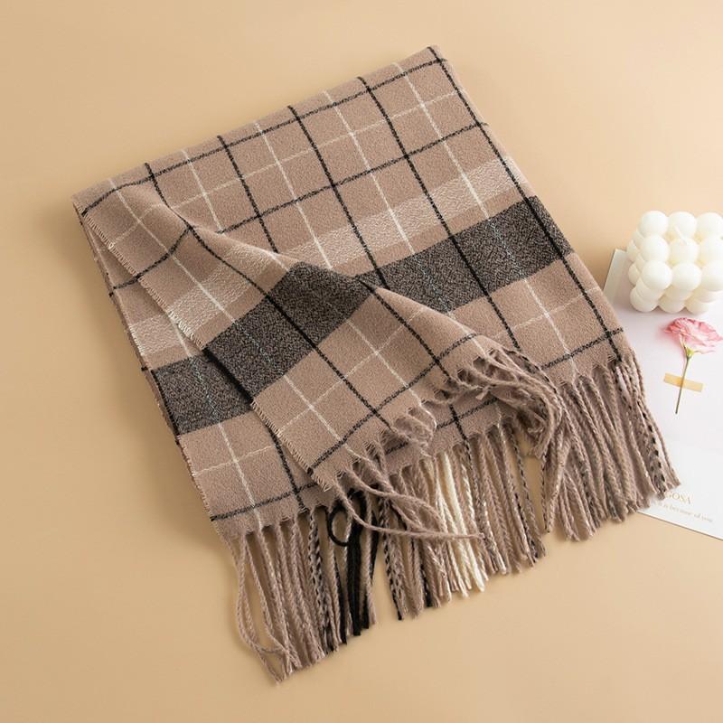 Winter New Plaid Scarf Printed Tassel Imitation Cashmere Scarf Fashionable Sweet Shawl Mid Length Thick Warm Scarf