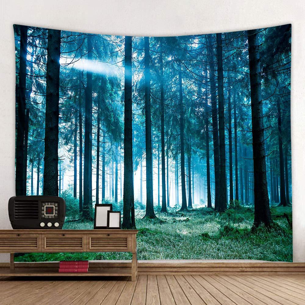 Nordic Misty Forest Tapestry Blue Pine Tree Wall Hanging for Bedroom Dorm Minimalist Decor Tapestry
