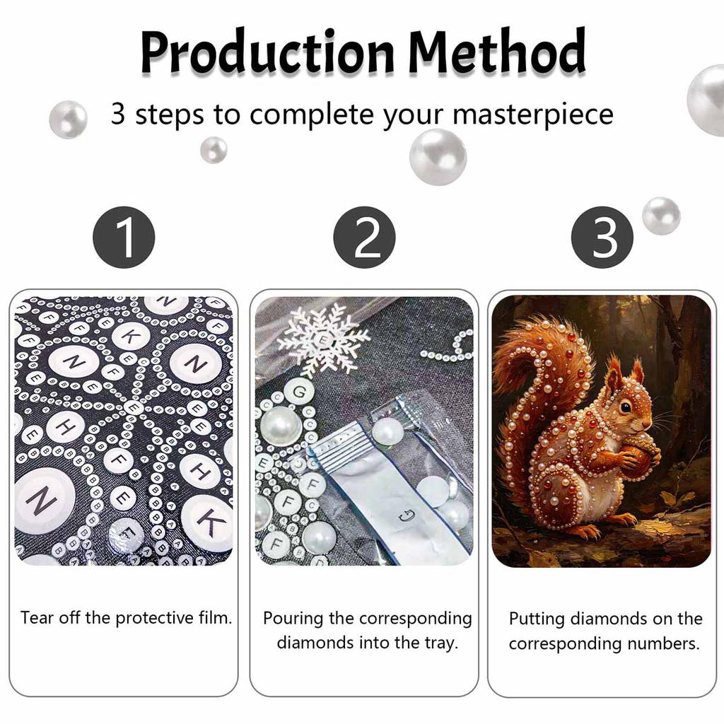 Stretched Frame Pearl Art Kit Cute Squirrel Pattern DIY Sparkling Bead Canvas Relaxing Hobby Gift for Craft Lovers Exquisite Home Wall Decoration
