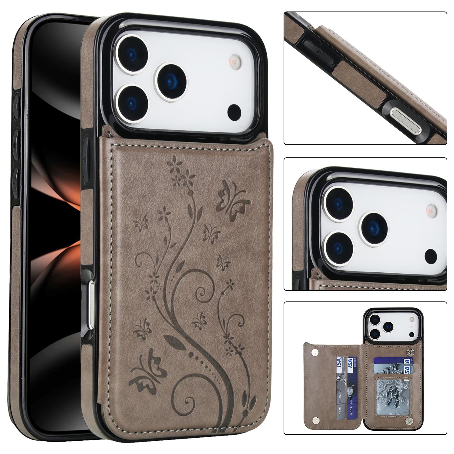 

Butterfly Embossed Leather Phone Case for For IPhone 16 Pro Max 17 Air 16e 15 Plus 14 13 Mini 12 11 7 8 Xs Xr Buckle Card Wallet iPhone 7 Plus сірий колір