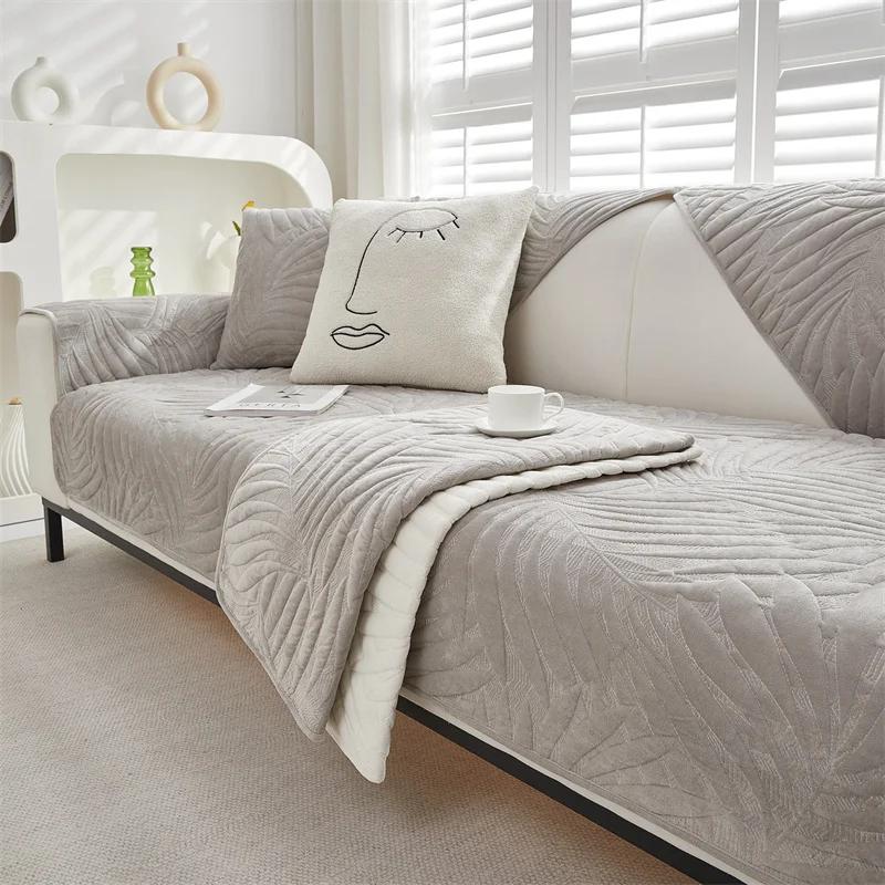 Thicken Warm Sofa Cover for Living Room Velvet Plush Sofa Mat Towel Non-Slip Chaise Lounge L Shape Couch Slipcover Armrest Cover