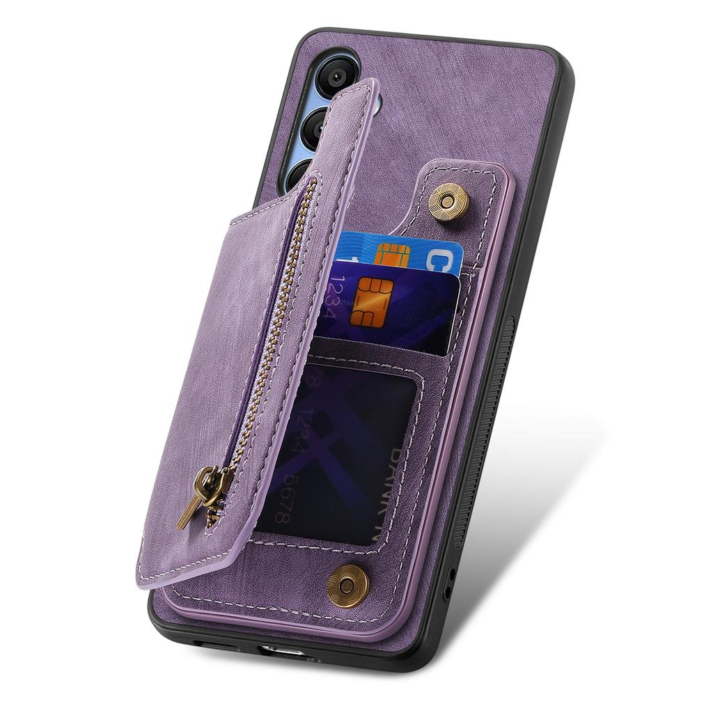 D15 For Samsung Galaxy A24 4G (162.1 x 77.6 x 8.3mm) Phone Case Retro Zipper Wallet Cover with Kickstand