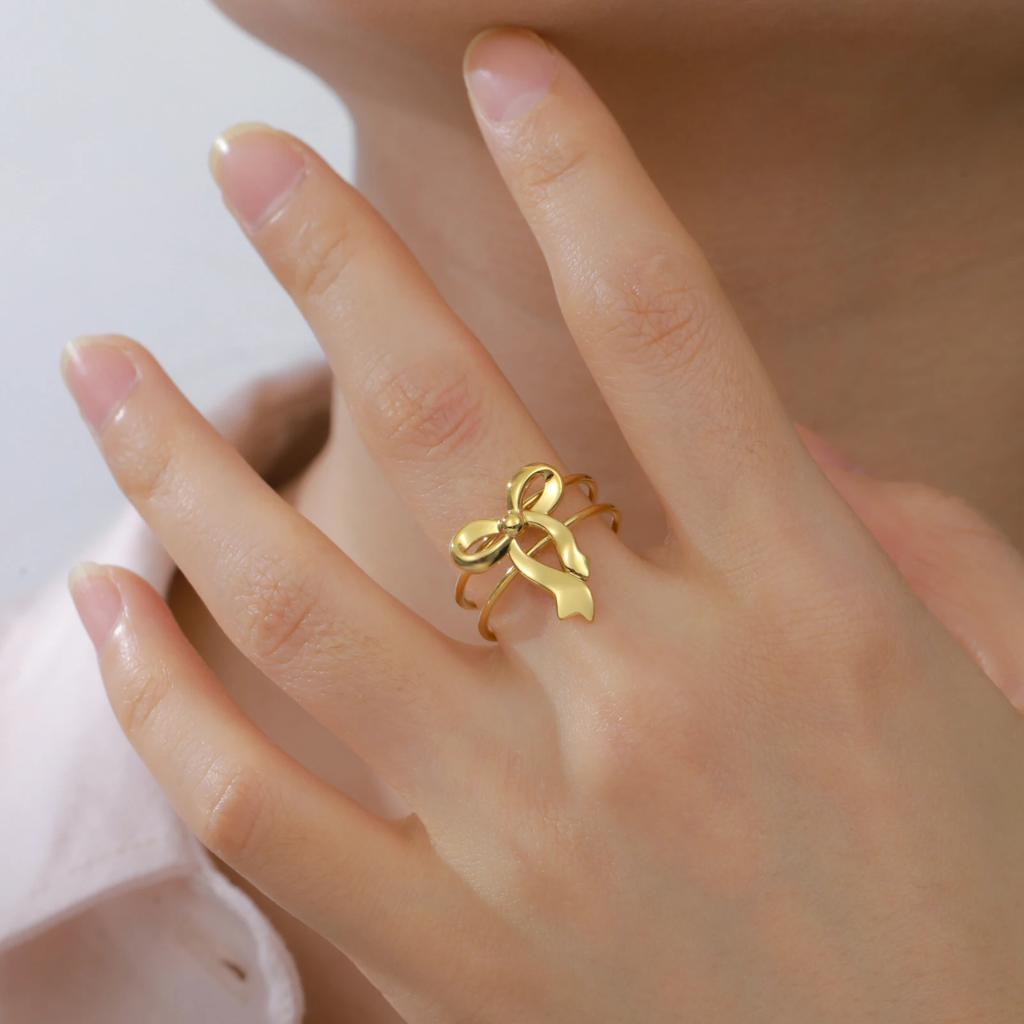Cazador Cute Bowknot Rings Trend 2026 Stainless Steel Jewelry Adjustable Rings for Women Party Wedding Brithday Gifts New