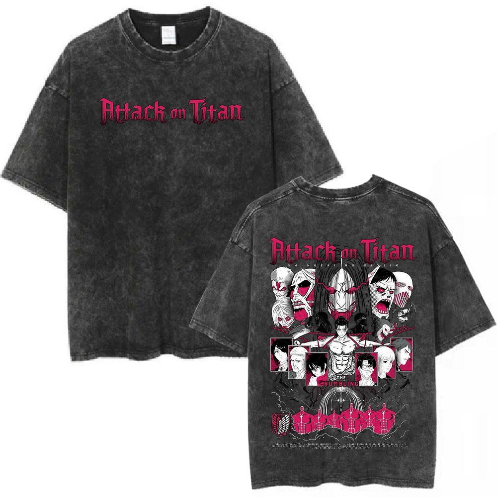 

Anime Attack on Titan T-shirt Mikasa Ackerman Eren Jaeger Wings of Freedom Vintage Washed T-shirts Men Women Cotton T-shirts S