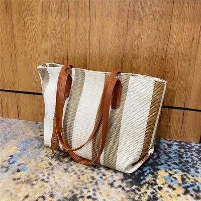 New Large-capacity Women's Shoulder Bag Handbag Simple Vertical Stripe Casual Fashion Tote Bag
