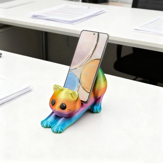 Niedlicher Katzen Handyhalter Multifunktionaler Desktop-Halter für Mobiltelefone Dekorativer PLA-Kunststoffständer für Streaming und Videoanrufe