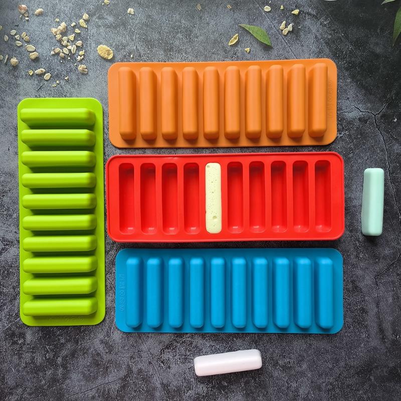 Silicone Long Strip Ice Cube Mold Non-Stick For Chocolate Jelly Biscuit Diy Baking Ice Cream Bar Tray Kitchen Tool 10 Grids