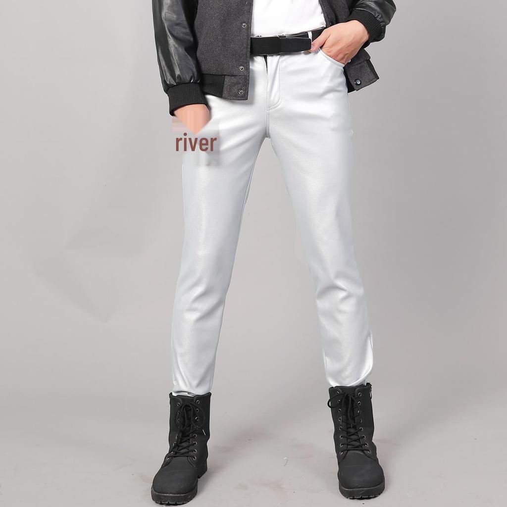 European & American Punk Plus Size Men's Low-Waist Leather Pants - Trendy, Elastic Fit for Youthful Style