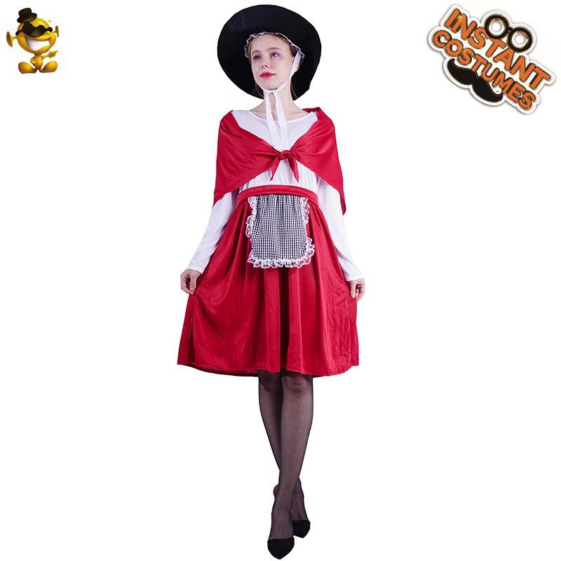Halloween Cosplay Costume Welsh Lady Red White Pastoral Maid Maid Dress