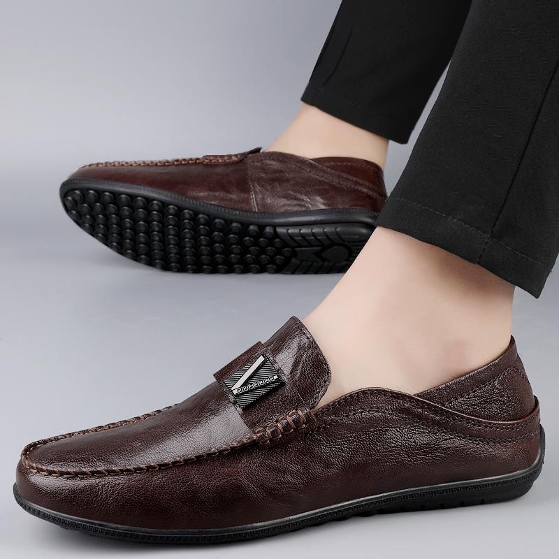 Fashion Casual Slip-On Shoes 2025 Men's Genuine Leather Loafers Comfortable Soft Sole Breathable Driving Moccasins for Men Size 36-45