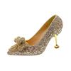Fashion Women's Rhinestone Wedding Shoes New Year Shoes Luxury Buckle Decorative Banquet Women's Shoes High Heels Gold Silver Red