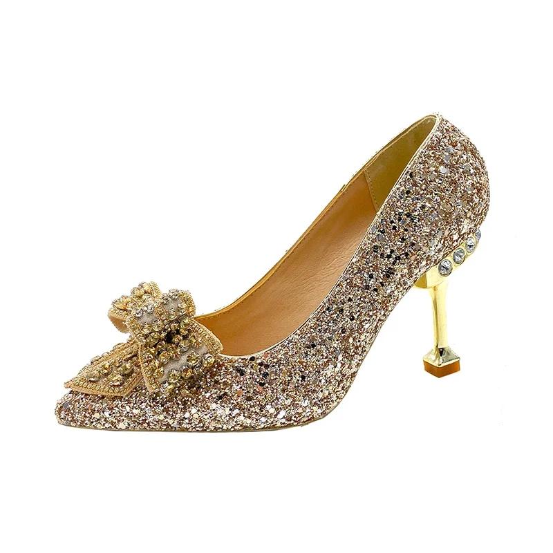 Fashion Women's Rhinestone Wedding Shoes New Year Shoes Luxury Buckle Decorative Banquet Women's Shoes High Heels Gold Silver Red