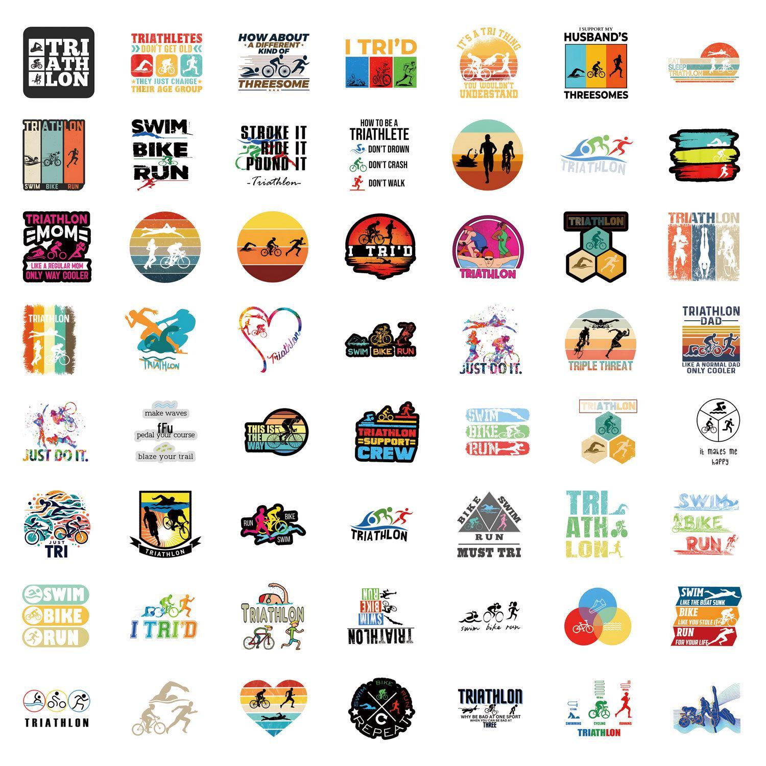 

55 Cartoon Sports Triathlon Stickers: Waterproof Journal, Water Bottle, and Computer Decorations