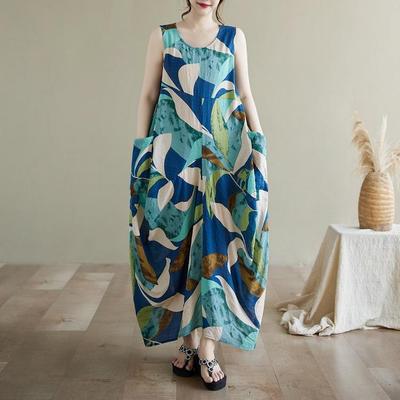 Sleeveless  Plus Size Cotton Vintage Floral New In Dresses for Women Casual Loose Long Summer Dress