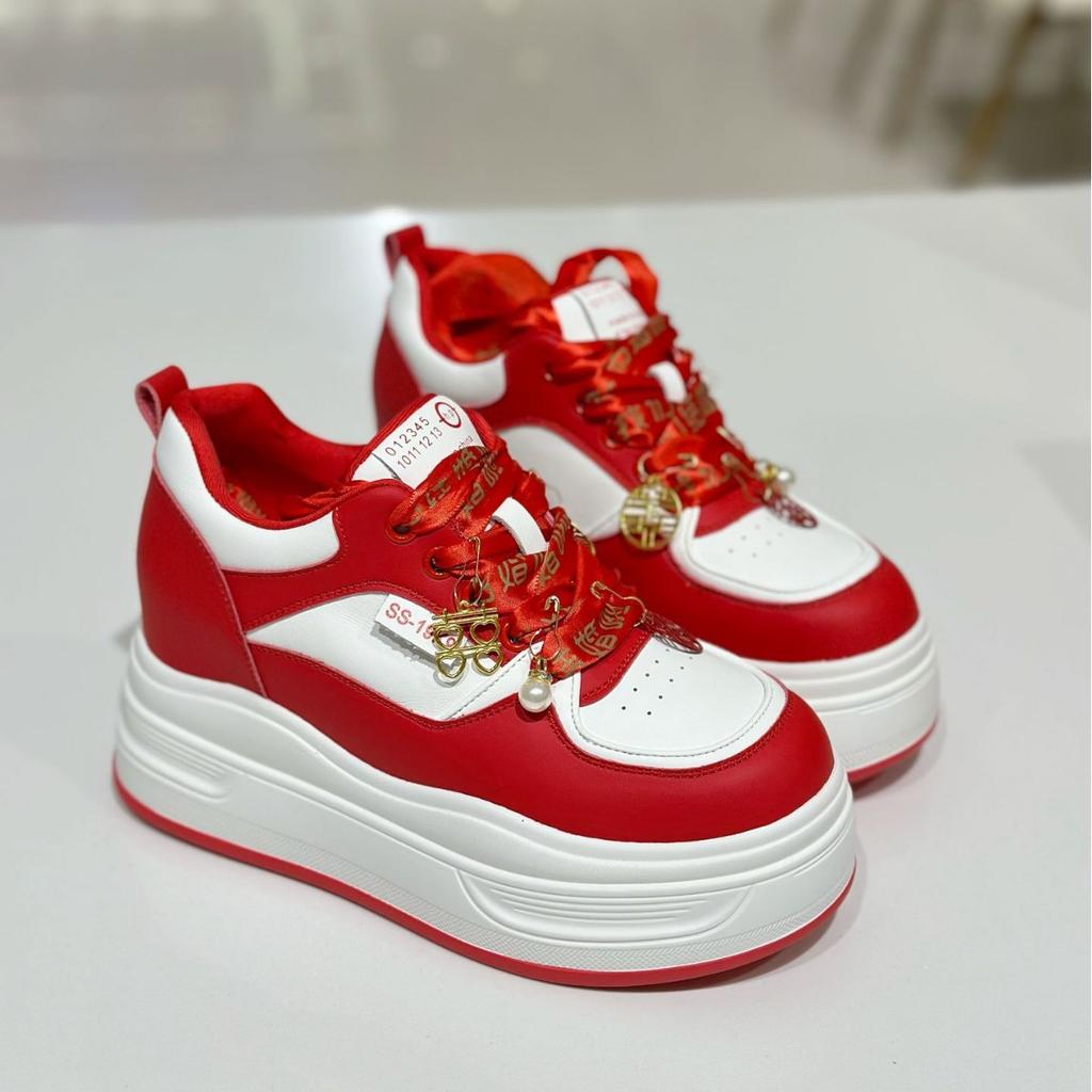 Hanfu Xiuhe wedding shoes 2025 bride shoes platform inner height increase 9CM leather bridesmaid board shoes shock absorption comfortable wedding shoe