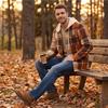 Men's Hooded Plaid Shirt Casual Loose Fit Jacket for Fall and Winter
