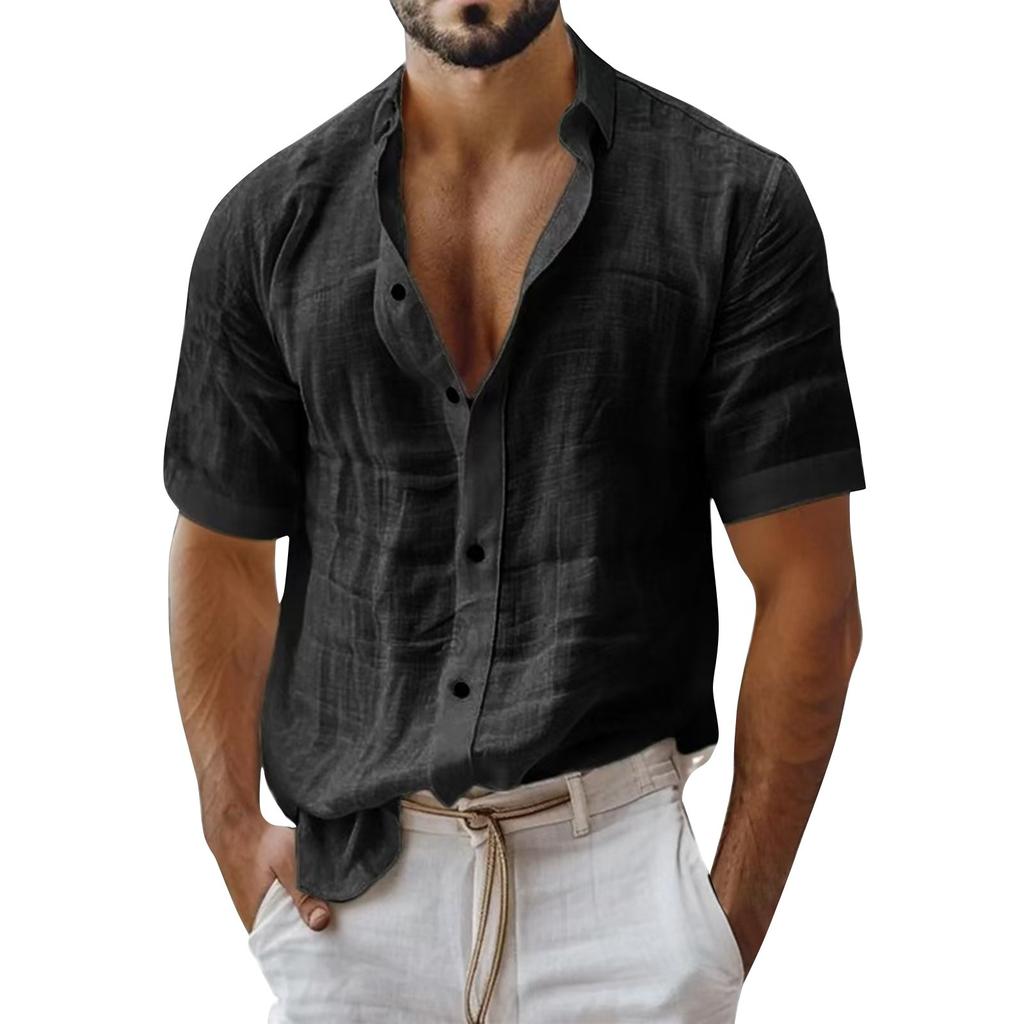 Men's Summer Solid Color Lapel Short-sleeved Shirt Men's Casual Fashion Short-sleeved Shirt