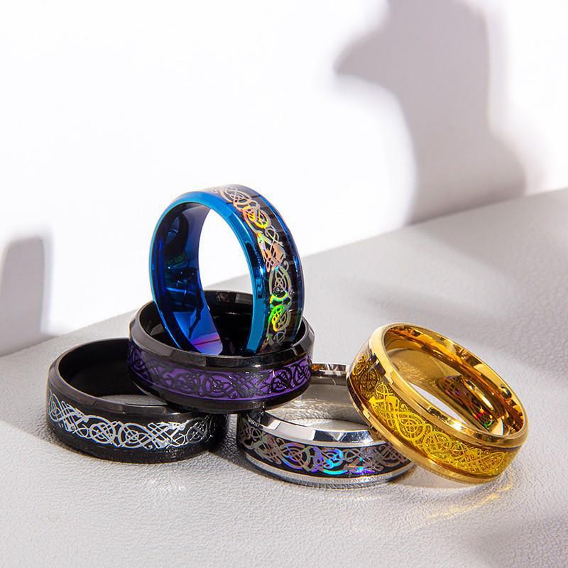 Men's Dragon Pattern Ring - Popular New Design Dragon Pattern Ring with Dragon Plate Stainless Steel Ring Small Jewelry