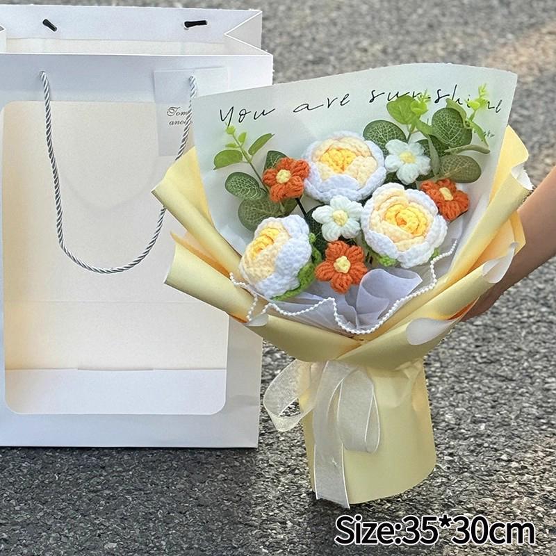 Artificial Flower Crochet Bouquet Eternal Flowers Valentine's Day Graduation Bouquet Wedding Guest Gift New Year Bouquet Flowers