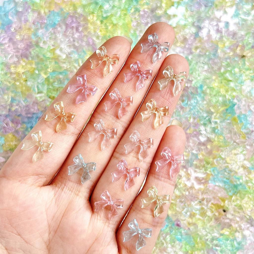 Jelly Color Ice Transparent Bowknot Nail Art Accessories Resin 3D Small Bow Versatile Ins Wearable Nail Decorations