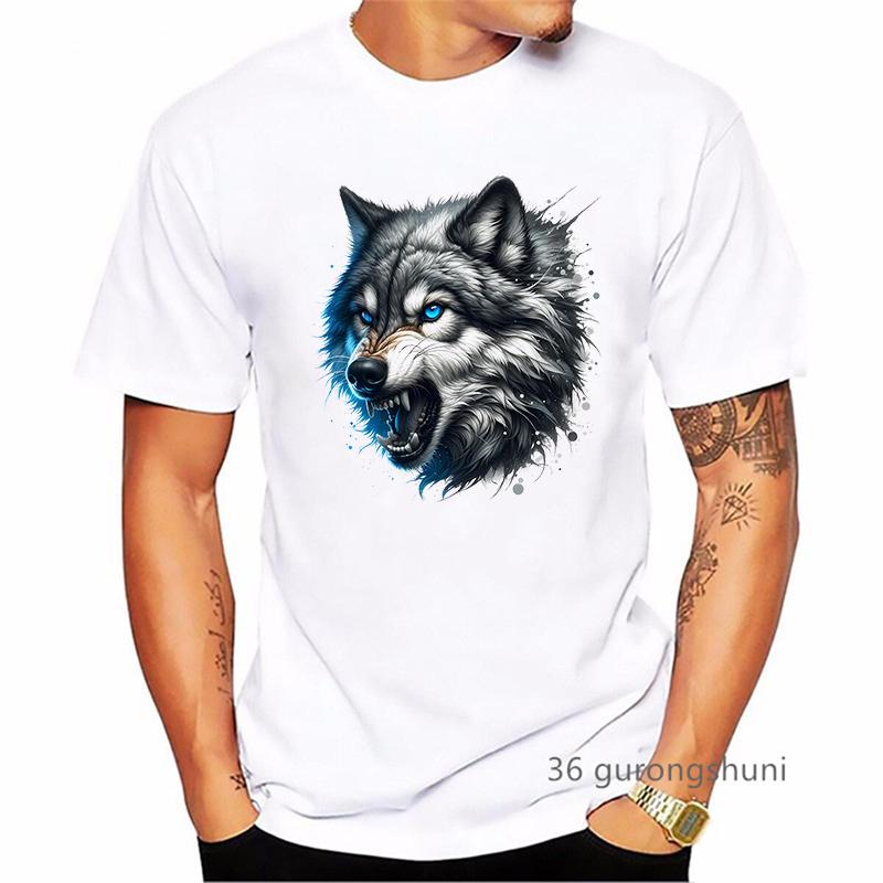 2024 Hot Sale Angry Wolf Animal Printed T Shirt MenS Clothing Summer Fashion Short Sleeve TShirt Homme Streetwear