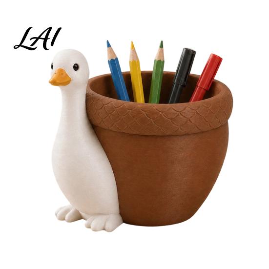 Schreibtisch-Organizer für Schüler Niedlicher Gänse-Stifthalter Große Kapazität Kompakte Größe Behälter 3D-Schreibwaren-Druck PLA für Stifte Büroklammern und Notizhalter