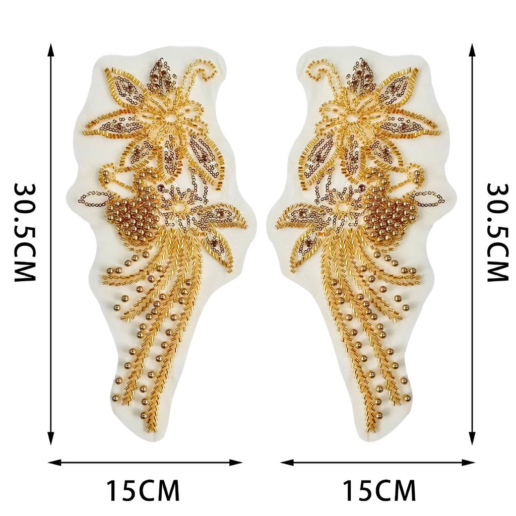 Heavy Industry Gold Mesh Bead Sequined Flower Cloth Sticker Exquisite Dress Skirt Decoration Diy Accessories Clothing Accessories