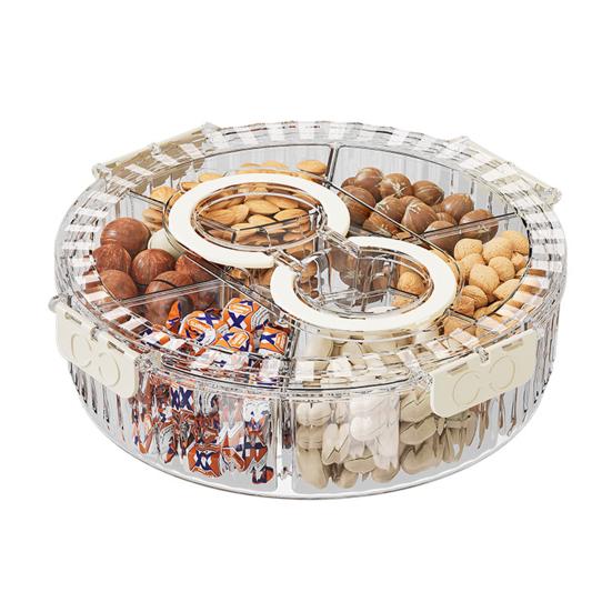 Refrigerator Storage Box with 6/7 Dividers Sealing Lid 360-Degree Rotating Tray Vegetables Shrimp Cocktails Party Appetizers Organizer