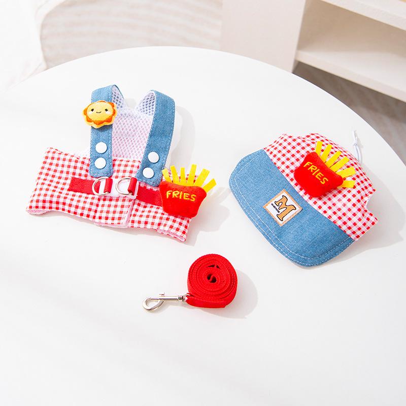 Pet leash set, harness, cat hat, dog clothes, outdoor dog leash, small dog hat, sunshade, cute