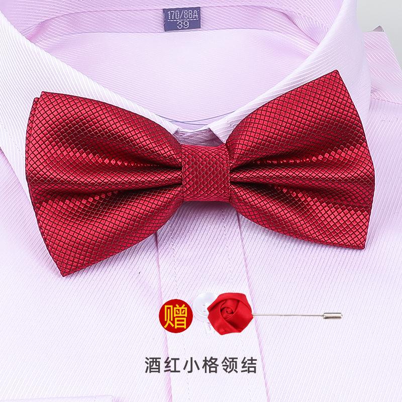 Men'S Korean Banquet Groom Wedding Best Man British Bow Tie Brooch Set Burgundy Bow Red Bow Tie