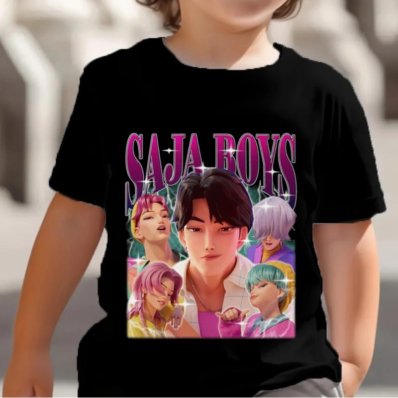 KPop Demon Hunters Saja Boys Kids T-shirts Baby Girl Boy Cartoon Short Sleeve Tops Anime Fans T-shirt Children's Clothing