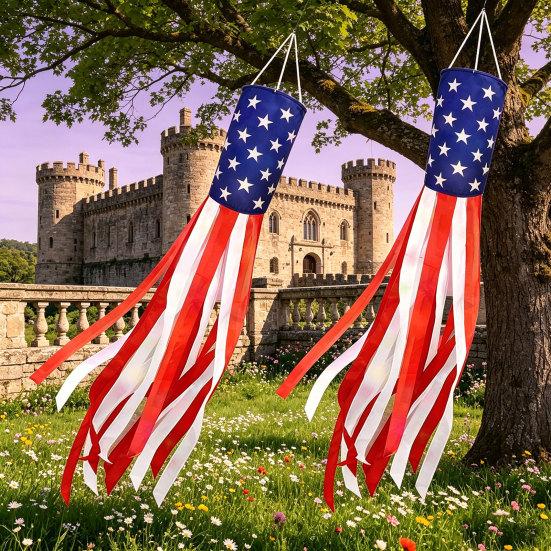 American Flag with Light Weatherproof Wind Flag Independence Day Polyester Patriotic Outdoor Display for Gardens Porches