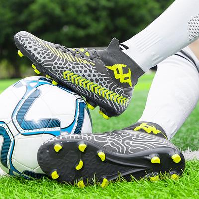 Grey Print Men Soccer Shoes Comfort Breathable Men Football Shoes Unisex High Top Football Sneaker Chaussure De Football