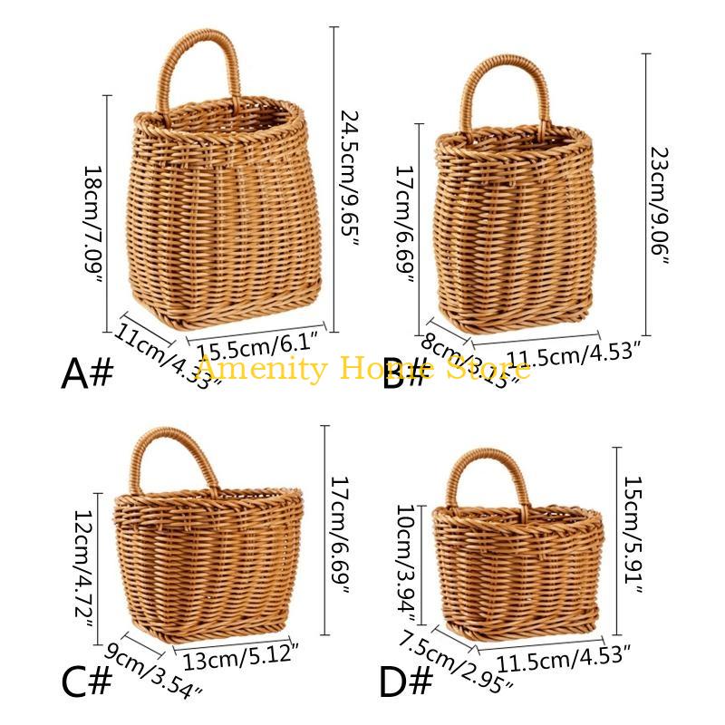 F26C Kitchen Storage Basket with Handle Hand-woven Hanging Baskets for Living Room Fruit Flower Sundries Home