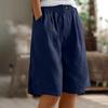 Pantaloni Corti da Donna in Cotone e Lino Moda Vita Elastica Ampia Colore Unico Tasca Bottone Pantaloncini Capris da Donna