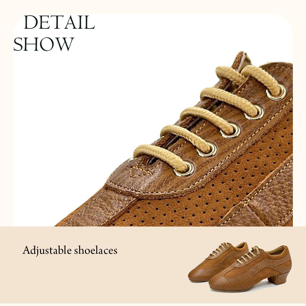Genuine Leather Jazz Dance Shoes with Mid Heel Suede Dance Ball Standard Latin Dance Shoes for Women and Boys Sports Dancing Shoes 3.5CM