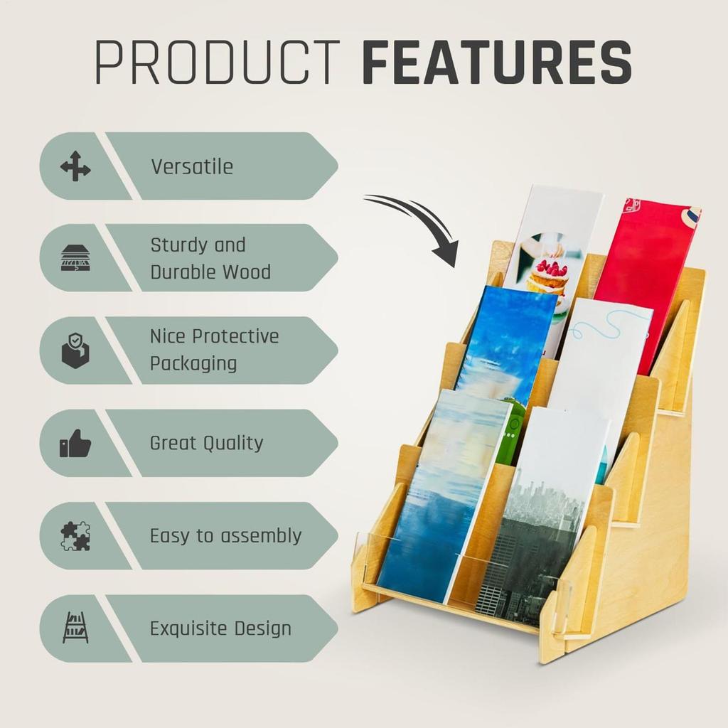 Card Display Rack 3 Tier Wooden Shelf Trading Card Display Stand for Home Workplace Wedding Party Trade Show Retail Store Craft