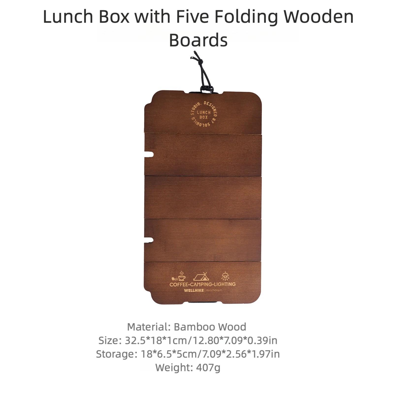 WELLHIKE Lunch Box Five Fold Wooden Board Texture Retro Outdoor Camping Picnic Coffee Metal Box Accessories Fold Wooden