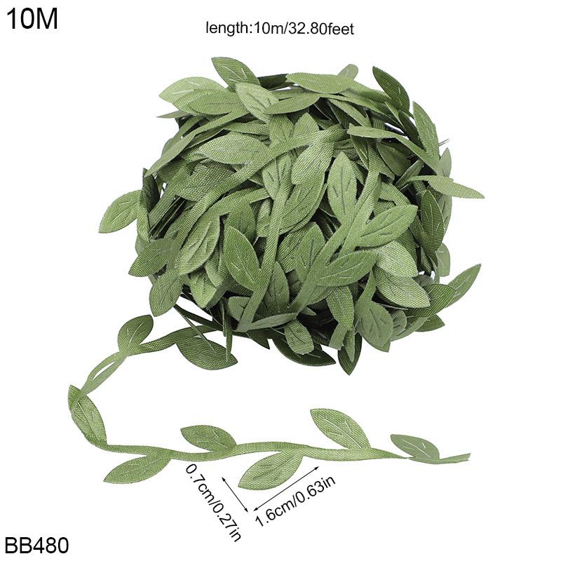 10/20M Green Silk Leaf-Shaped Handmake Artificial Leaves Faux Vines Bathroom Decorative Diy Wreath Accessories Home Decoreation