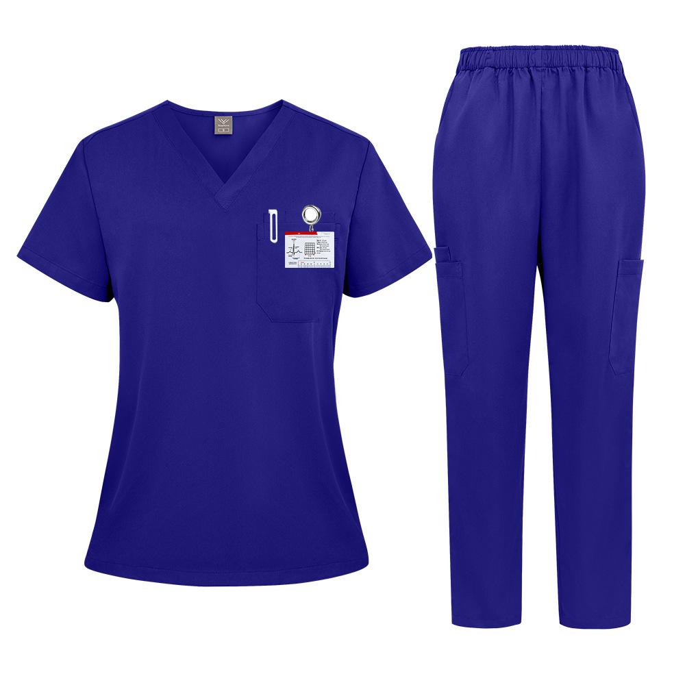 3Xl Men'S And Women'S Casual Loose Large Size Wind Hand Washing Clothes Doctor Nurse Clothes Work Clothes Solid Color Set Short Sleeves
